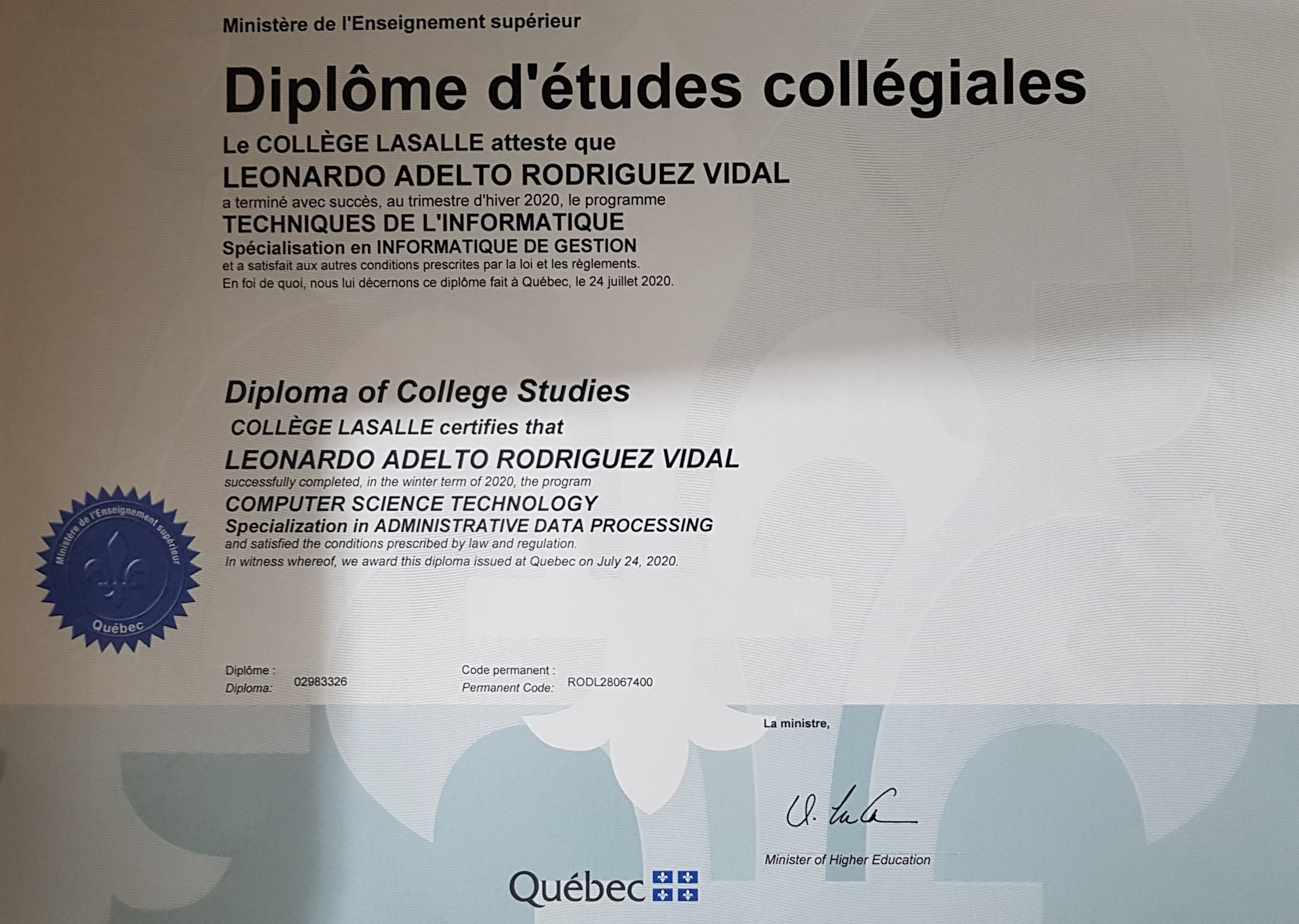 College LaSalle Montrel Diploma